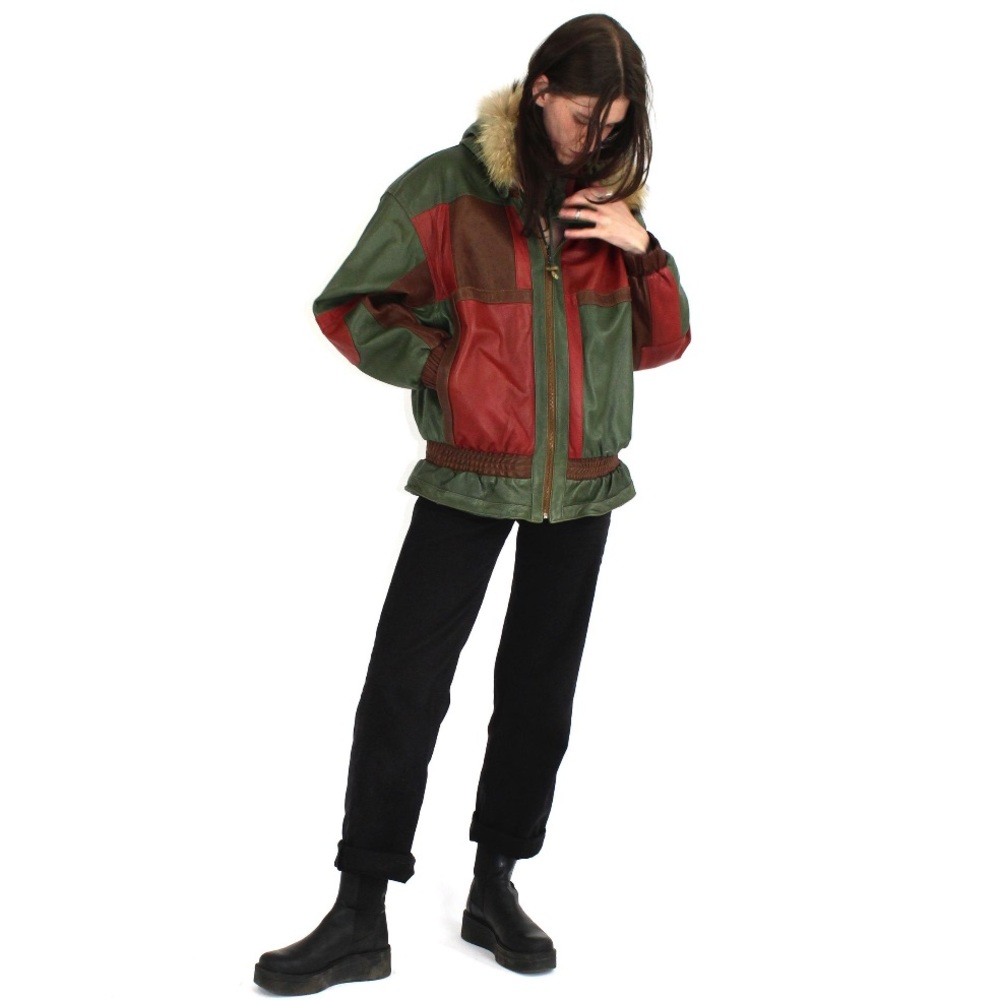 Vintage Patchwork Leather Parka Jacket - image 4